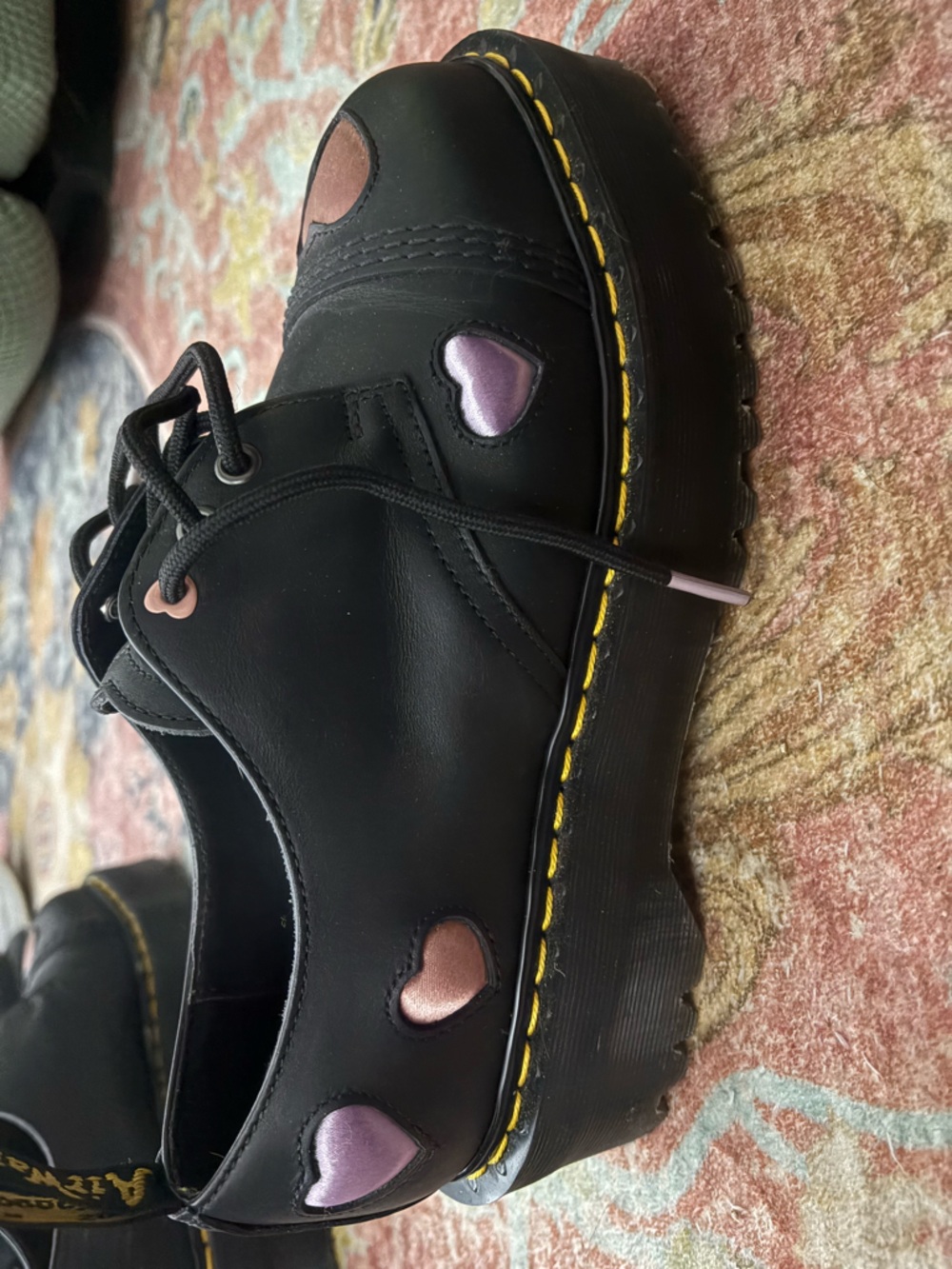 Black Heart Accent Platform Shoes with Pink & Purple Hearts. Dr.Martens size 9. - Picture 3 of 4